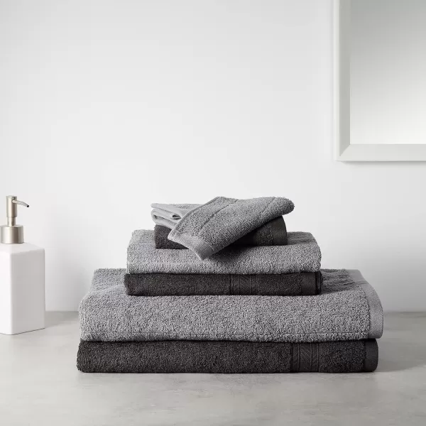 Amazon Basics 6Piece Fade Resistant Bath towel Hand and Washcloth Set  Cotton Gray 1425 L x 1085 WBlackDark Gray 6Piece Set