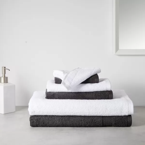 Amazon Basics 6Piece Fade Resistant Bath towel Hand and Washcloth Set  Cotton Gray 1425 L x 1085 WBlackWhite 6Piece Set