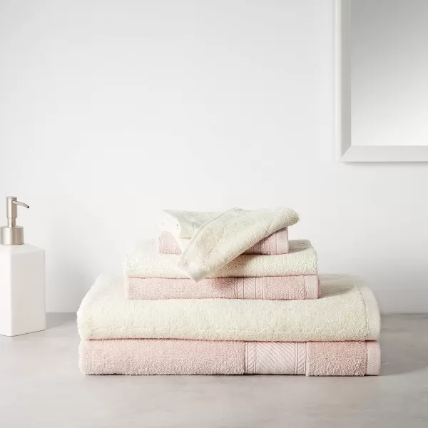 Amazon Basics 6Piece Fade Resistant Bath towel Hand and Washcloth Set  Cotton Gray 1425 L x 1085 WBlushCream 6Piece Set