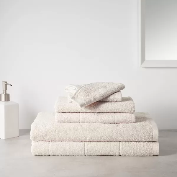 Amazon Basics 6Piece Fade Resistant Bath towel Hand and Washcloth Set  Cotton Gray 1425 L x 1085 WCream Grid 6Piece Set