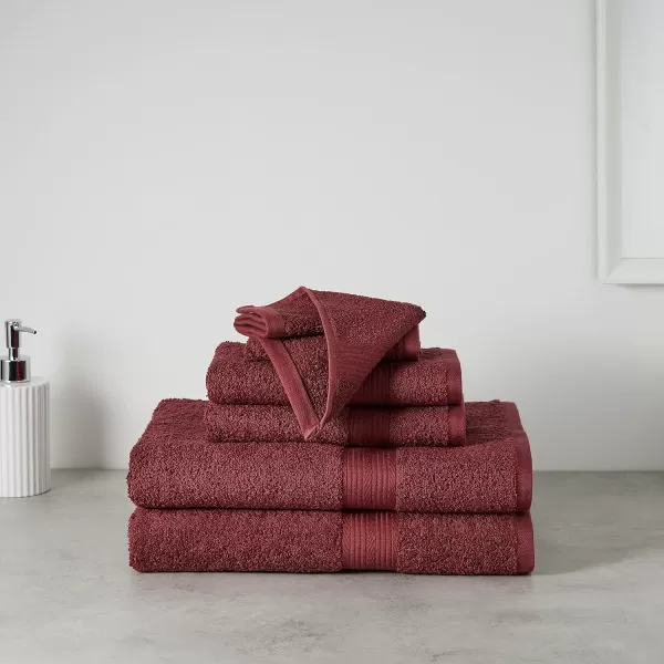 Amazon Basics 6Piece Fade Resistant Bath towel Hand and Washcloth Set  Cotton Gray 1425 L x 1085 WCrimson 6Piece Set