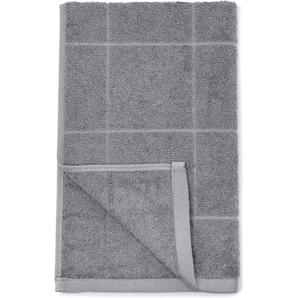 Amazon Basics 6Piece Fade Resistant Bath towel Hand and Washcloth Set  Cotton Gray 1425 L x 1085 WDark Gray Grid 6Piece Set