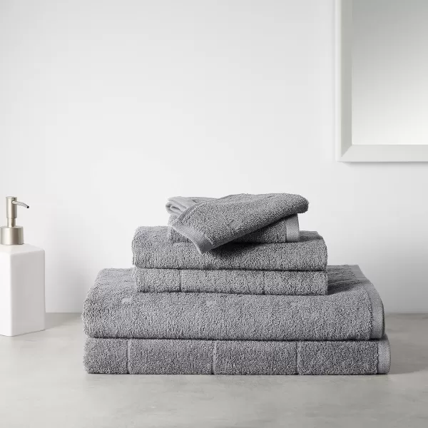 Amazon Basics 6Piece Fade Resistant Bath towel Hand and Washcloth Set  Cotton Gray 1425 L x 1085 WDark Gray Grid 6Piece Set