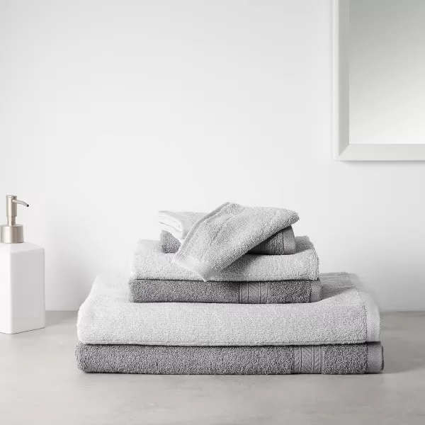 Amazon Basics 6Piece Fade Resistant Bath towel Hand and Washcloth Set  Cotton Gray 1425 L x 1085 WDark GrayLight Gray 6Piece Set