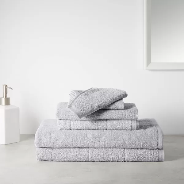 Amazon Basics 6Piece Fade Resistant Bath towel Hand and Washcloth Set  Cotton Gray 1425 L x 1085 WLight Gray Grid 6Piece Set