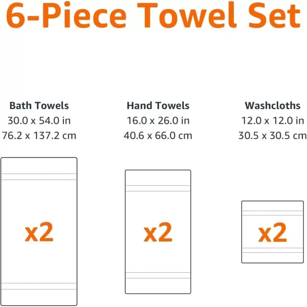 Amazon Basics 6Piece Fade Resistant Bath towel Hand and Washcloth Set  Cotton Gray 1425 L x 1085 WNavy Blue 6Piece Set