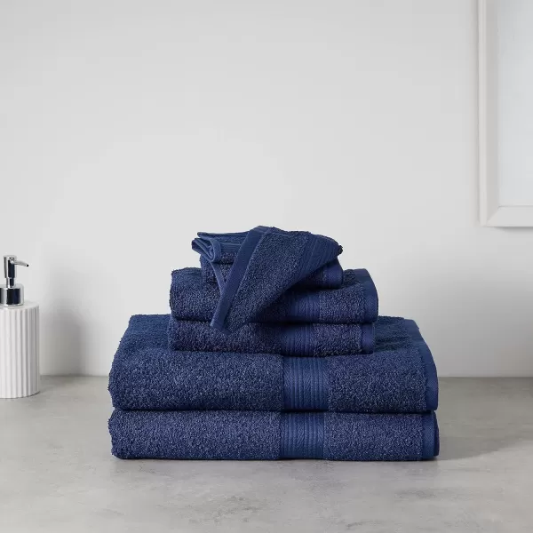 Amazon Basics 6Piece Fade Resistant Bath towel Hand and Washcloth Set  Cotton Gray 1425 L x 1085 WNavy Blue 6Piece Set