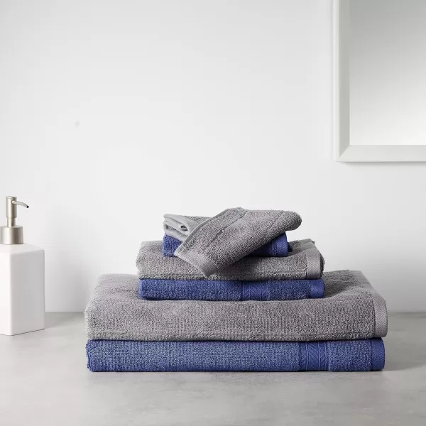 Amazon Basics 6Piece Fade Resistant Bath towel Hand and Washcloth Set  Cotton Gray 1425 L x 1085 WNavy BlueDark Gray 6Piece Set