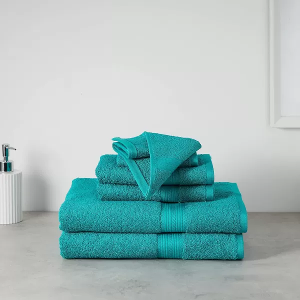 Amazon Basics 6Piece Fade Resistant Bath towel Hand and Washcloth Set  Cotton Gray 1425 L x 1085 WTeal 6Piece Set
