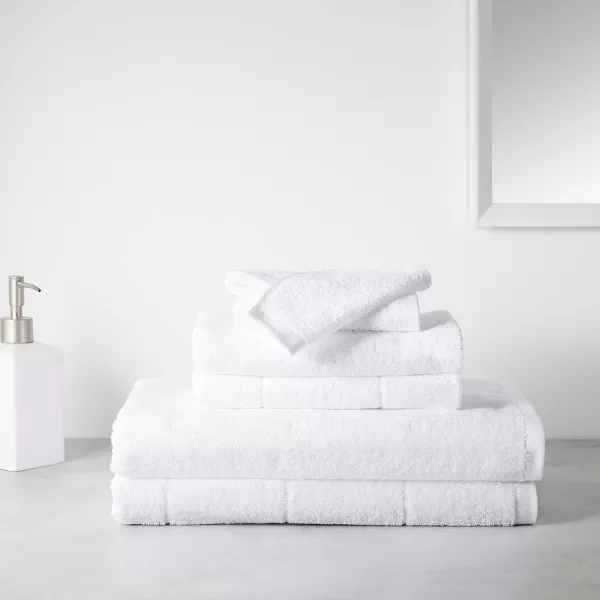 Amazon Basics 6Piece Fade Resistant Bath towel Hand and Washcloth Set  Cotton Gray 1425 L x 1085 WWhite Grid 6Piece Set