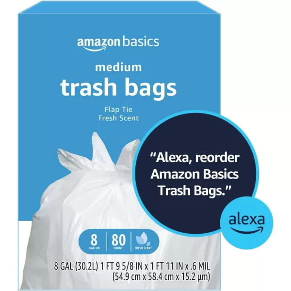 Amazon Basics 8 Gallon Flap Tie Trash Bags 80 Count Fresh Scent80 Count Pack of 3