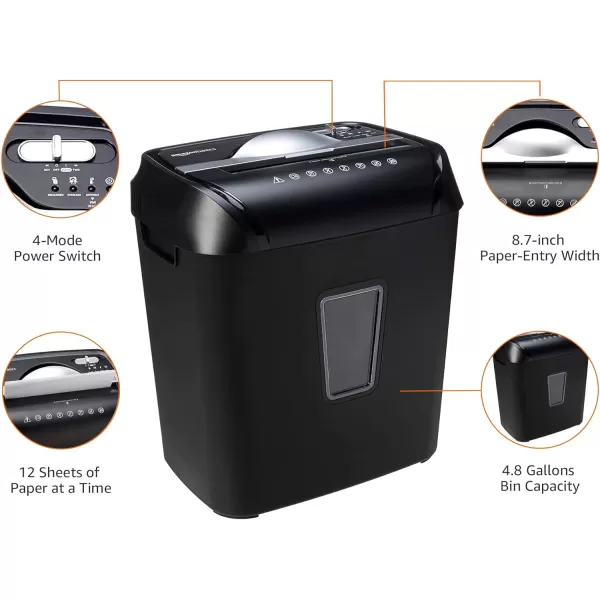 Amazon Basics 8 Sheet Cross Cut Paper and Credit Card Shredder with 41 Gallon Bin Black12 Sheet