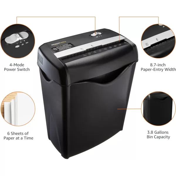 Amazon Basics 8 Sheet Cross Cut Paper and Credit Card Shredder with 41 Gallon Bin Black6 Sheet