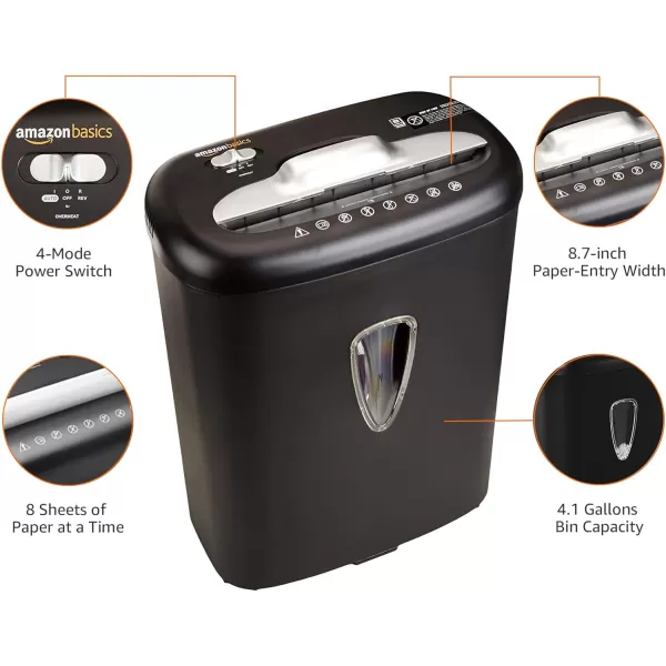 Amazon Basics 8 Sheet Cross Cut Paper and Credit Card Shredder with 41 Gallon Bin Black8 Sheet