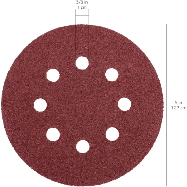 Amazon Basics 8Hole Hook and Loop Sanding Discs  Assorted Grit 5Inch 60Pack60Piece Assorted Red