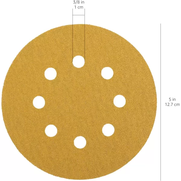 Amazon Basics 8Hole Hook and Loop Sanding Discs  Assorted Grit 5Inch 60Pack80 Grit Yellow