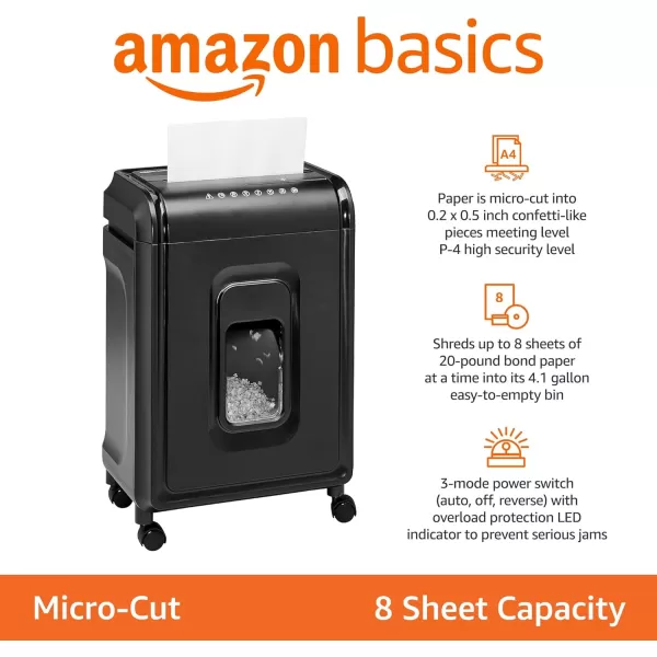 Amazon Basics 8Sheet HighSecurity MicroCut Shredder with Pullout Basket amp Multipurpose Copy Printer Paper 85 x 11 Inch 20Lb Paper  8 Ream Case 4000 Sheets 92 GE Bright White8 Sheet