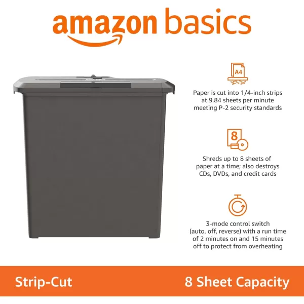 Amazon Basics 8Sheet Strip Cut Paper CD and Credit Card Shredder BlackShredder New Model