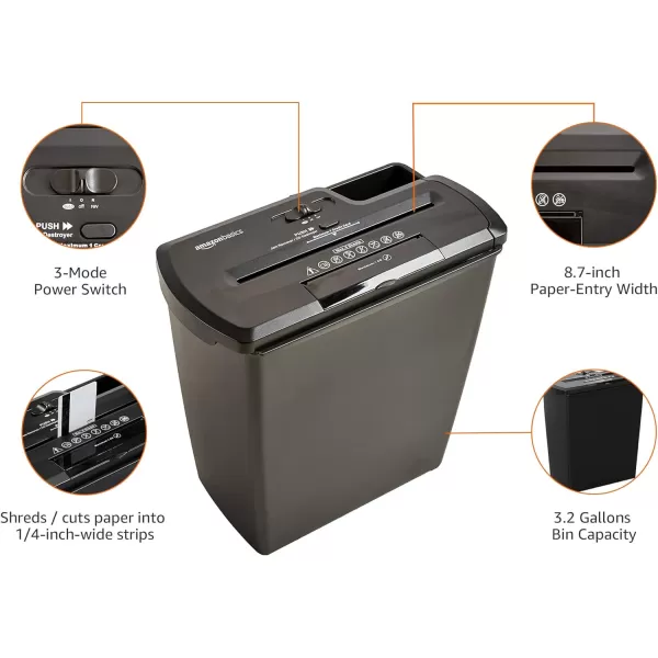 Amazon Basics 8Sheet Strip Cut Paper CD and Credit Card ShredderShredder