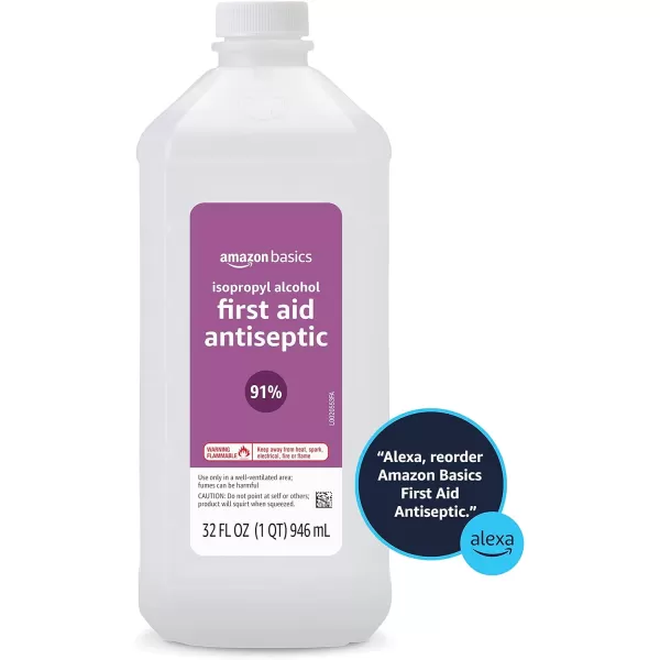 Amazon Basics 91 Isopropyl Alcohol First Aid Antiseptic Liquid Unflavored 32 Fl Oz Pack of 6 Previously Solimo32 Fl Oz Pack of 3