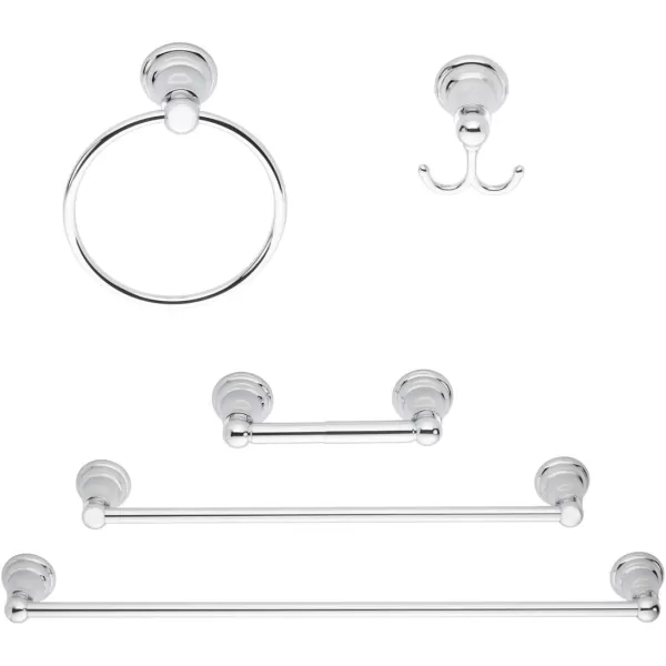 Amazon Basics ABBR817SN Bathroom Hardware Set Variety Pack 5 Piece Satin NickelPolished Chrome 5 Piece Classic