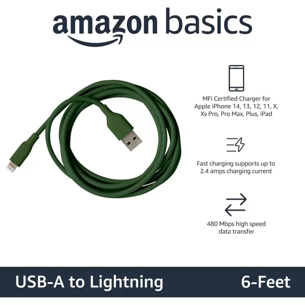 Amazon Basics ABS USBA to Lightning Cable Cord MFi Certified Charger for Apple iPhone iPad Midnight Green 3Ft6 Feet 1Pack Midnight Green
