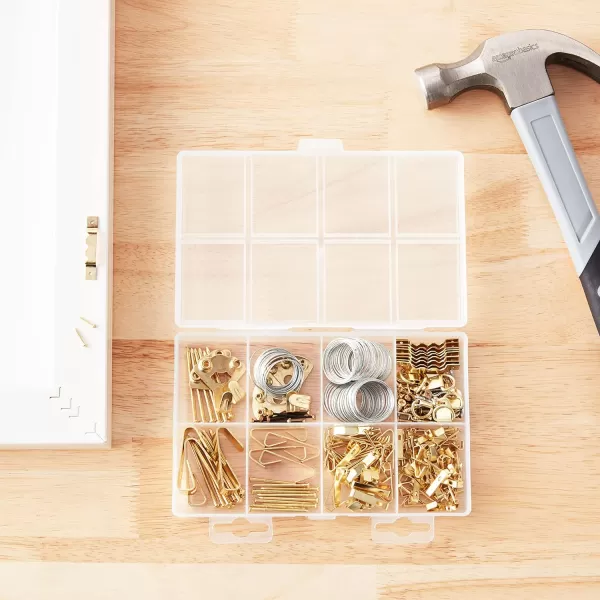 Amazon Basics ABSK101 Picture Hanging Assortment Kit Brass 220Piece Set Selling Unit Dimension Gold PlatedPicture Hanging