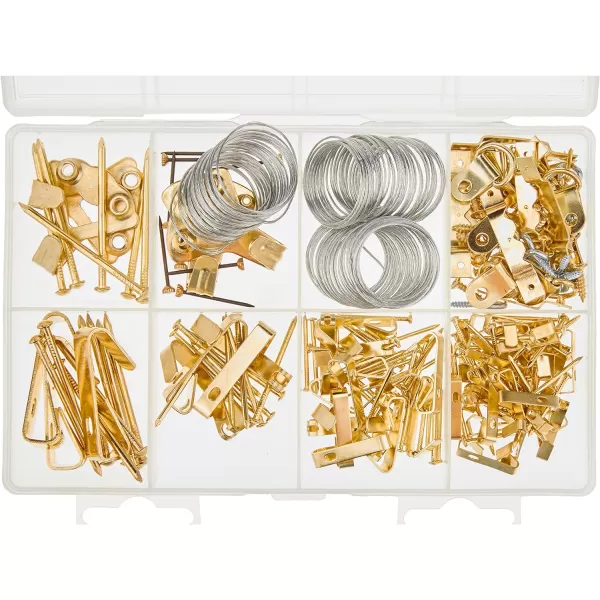 Amazon Basics ABSK101 Picture Hanging Assortment Kit Brass 220Piece Set Selling Unit Dimension Gold PlatedPicture Hanging
