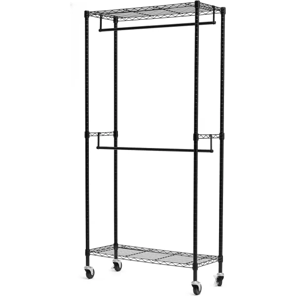 Amazon Basics Adjustable Double Hanging Rod Garment Rolling Closet Organizer Rack Black 36 x 14 x 72Black Industrial