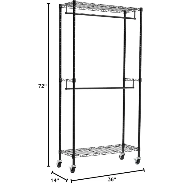 Amazon Basics Adjustable Double Hanging Rod Garment Rolling Closet Organizer Rack Black 36 x 14 x 72Black Industrial