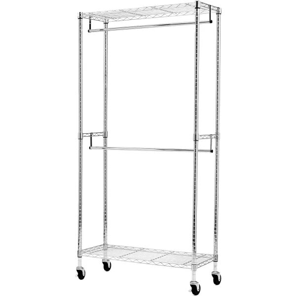 Amazon Basics Adjustable Double Hanging Rod Garment Rolling Closet Organizer Rack Black 36 x 14 x 72Chrome Double Rod