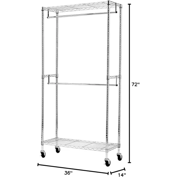 Amazon Basics Adjustable Double Hanging Rod Garment Rolling Closet Organizer Rack Black 36 x 14 x 72Chrome Double Rod