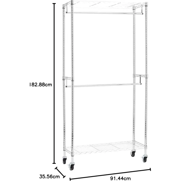 Amazon Basics Adjustable Double Hanging Rod Garment Rolling Closet Organizer Rack Black 36 x 14 x 72Chrome Double Rod