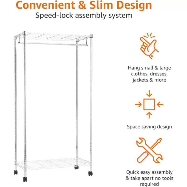 Amazon Basics Adjustable Double Hanging Rod Garment Rolling Closet Organizer Rack Black 36 x 14 x 72Chrome Single Rod