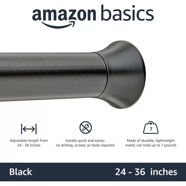 Amazon Basics Adjustable Tension Curtain Rod 3654 Width  Black Classic FinialBlack 2436 Indoor
