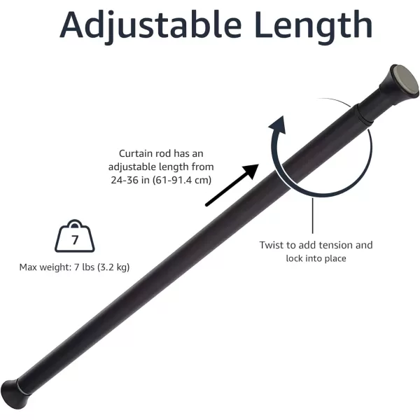Amazon Basics Adjustable Tension Curtain Rod 3654 Width  Black Classic FinialBlack 2436 IndoorOutdoor