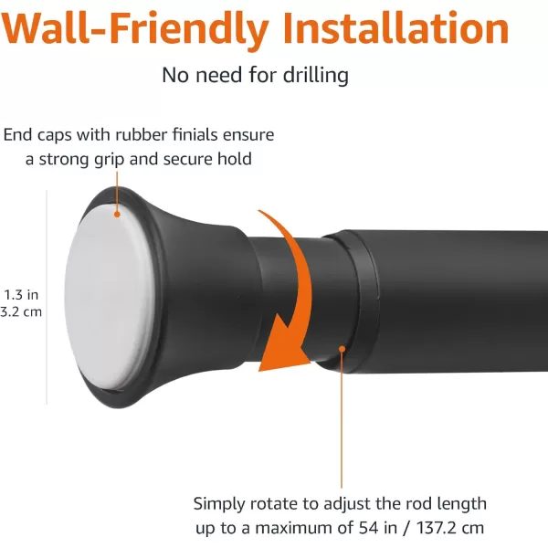 Amazon Basics Adjustable Tension Curtain Rod 3654 Width  Black Classic FinialBlack 3654 Indoor