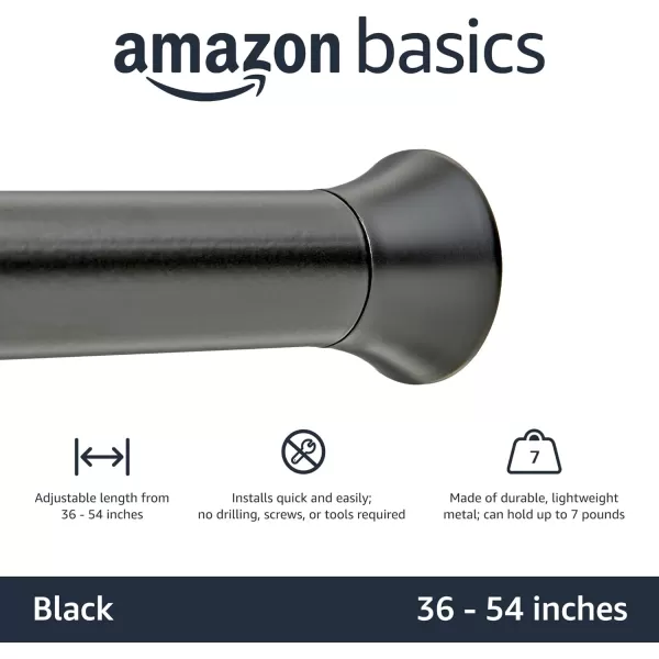 Amazon Basics Adjustable Tension Curtain Rod 3654 Width  Black Classic FinialBlack 3654 Indoor