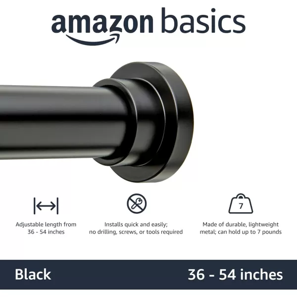 Amazon Basics Adjustable Tension Curtain Rod 3654 Width  Black Classic FinialBlack 3654 IndoorOutdoor