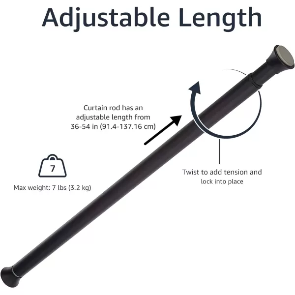 Amazon Basics Adjustable Tension Curtain Rod 3654 Width  Black Classic FinialBlack 3654 IndoorOutdoor
