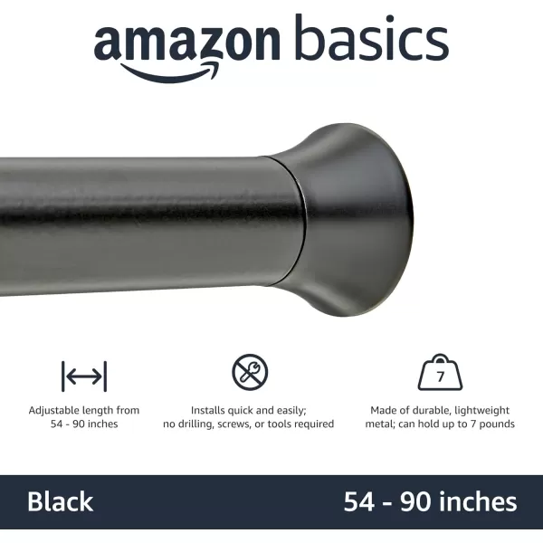 Amazon Basics Adjustable Tension Curtain Rod 3654 Width  Black Classic FinialBlack 5490 Indoor