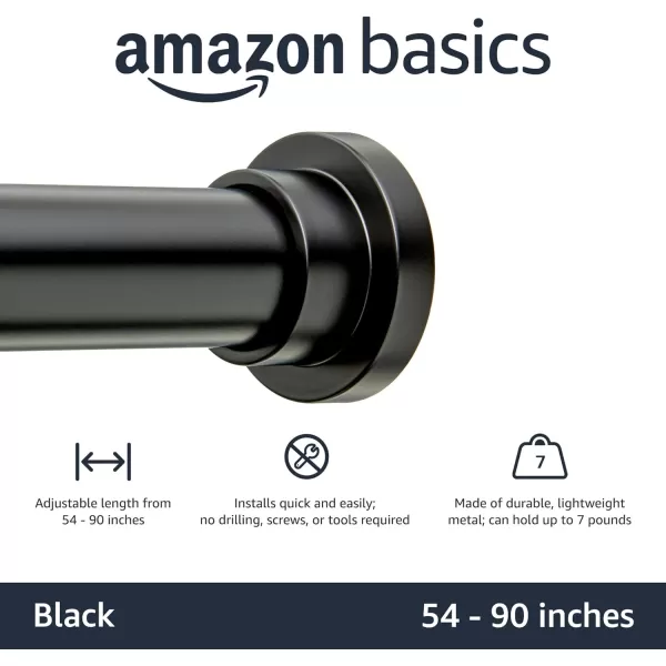 Amazon Basics Adjustable Tension Curtain Rod 3654 Width  Black Classic FinialBlack 5490 IndoorOutdoor