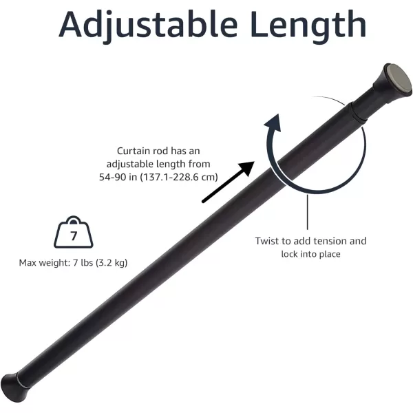 Amazon Basics Adjustable Tension Curtain Rod 3654 Width  Black Classic FinialBlack 5490 IndoorOutdoor