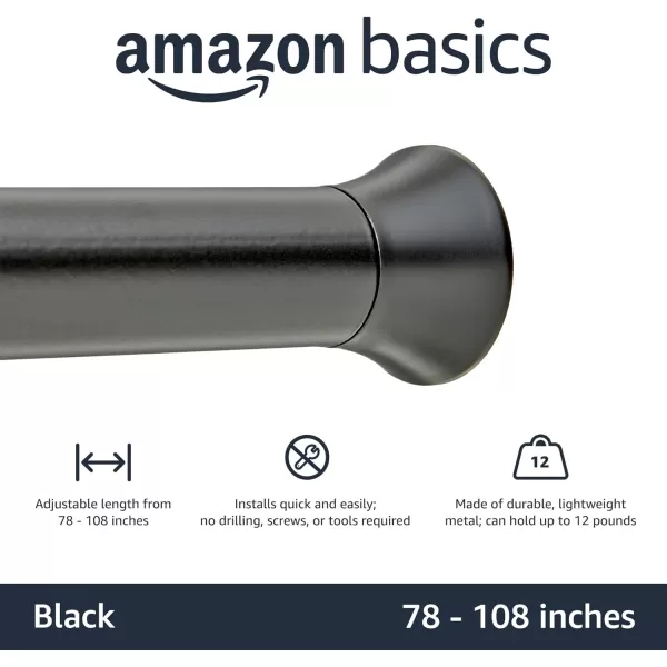 Amazon Basics Adjustable Tension Curtain Rod 3654 Width  Black Classic FinialBlack 78108 Indoor