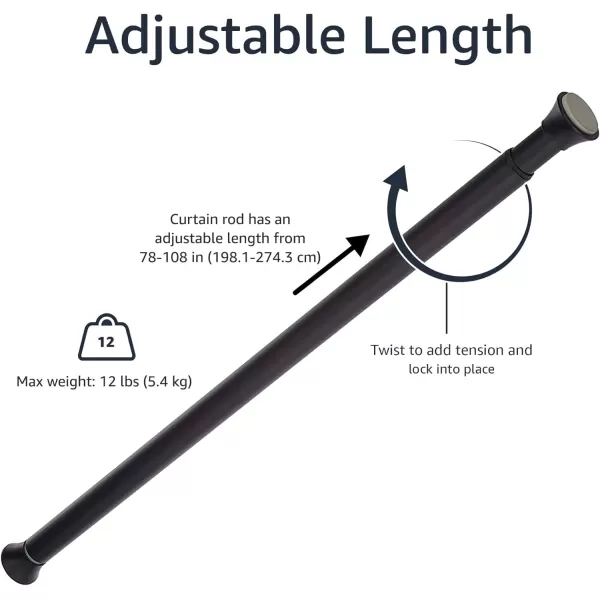 Amazon Basics Adjustable Tension Curtain Rod 3654 Width  Black Classic FinialBlack 78108 Indoor
