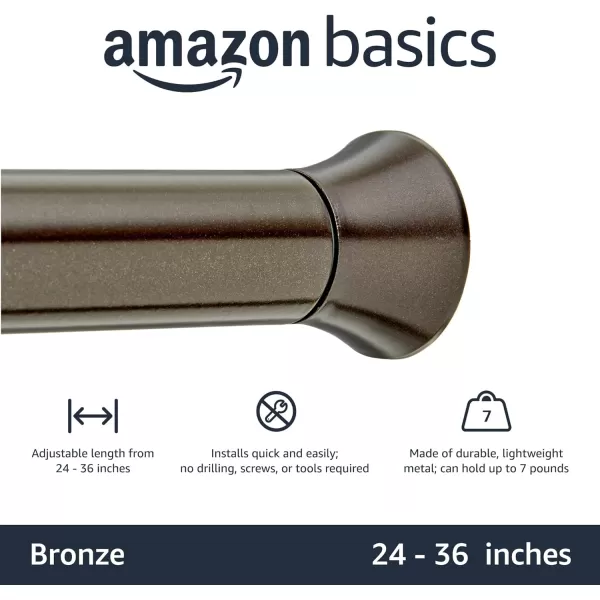 Amazon Basics Adjustable Tension Curtain Rod 3654 Width  Black Classic FinialBronze 2436 Indoor