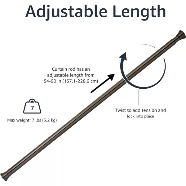 Amazon Basics Adjustable Tension Curtain Rod 3654 Width  Black Classic FinialBronze 5490 Indoor