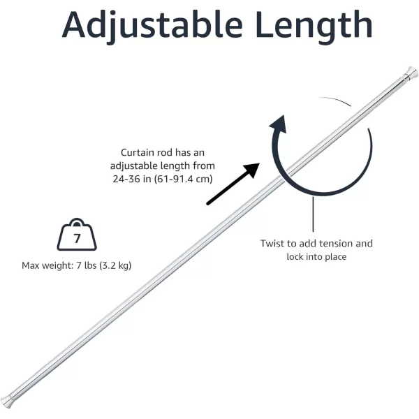 Amazon Basics Adjustable Tension Curtain Rod 3654 Width  Black Classic FinialChrome 2436 Indoor
