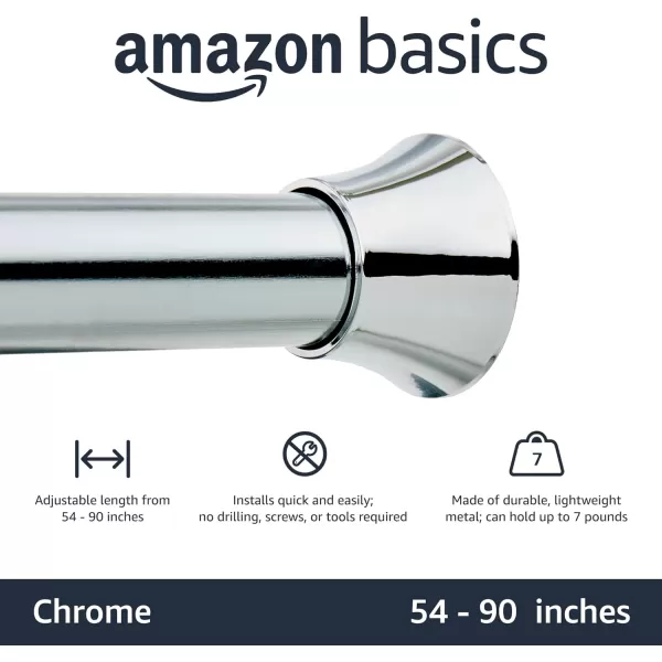 Amazon Basics Adjustable Tension Curtain Rod 3654 Width  Black Classic FinialChrome 5490 Indoor