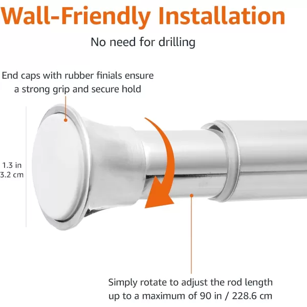 Amazon Basics Adjustable Tension Curtain Rod 3654 Width  Black Classic FinialChrome 5490 Indoor